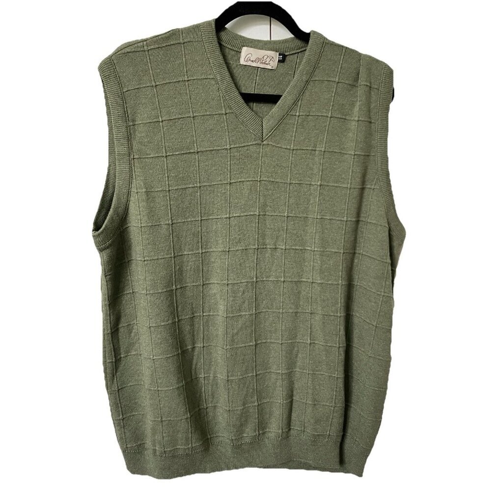 Vintage‎ Arnold Palmer Sweater Vest Mens L Grandpa Green Knit Made Canada Grid